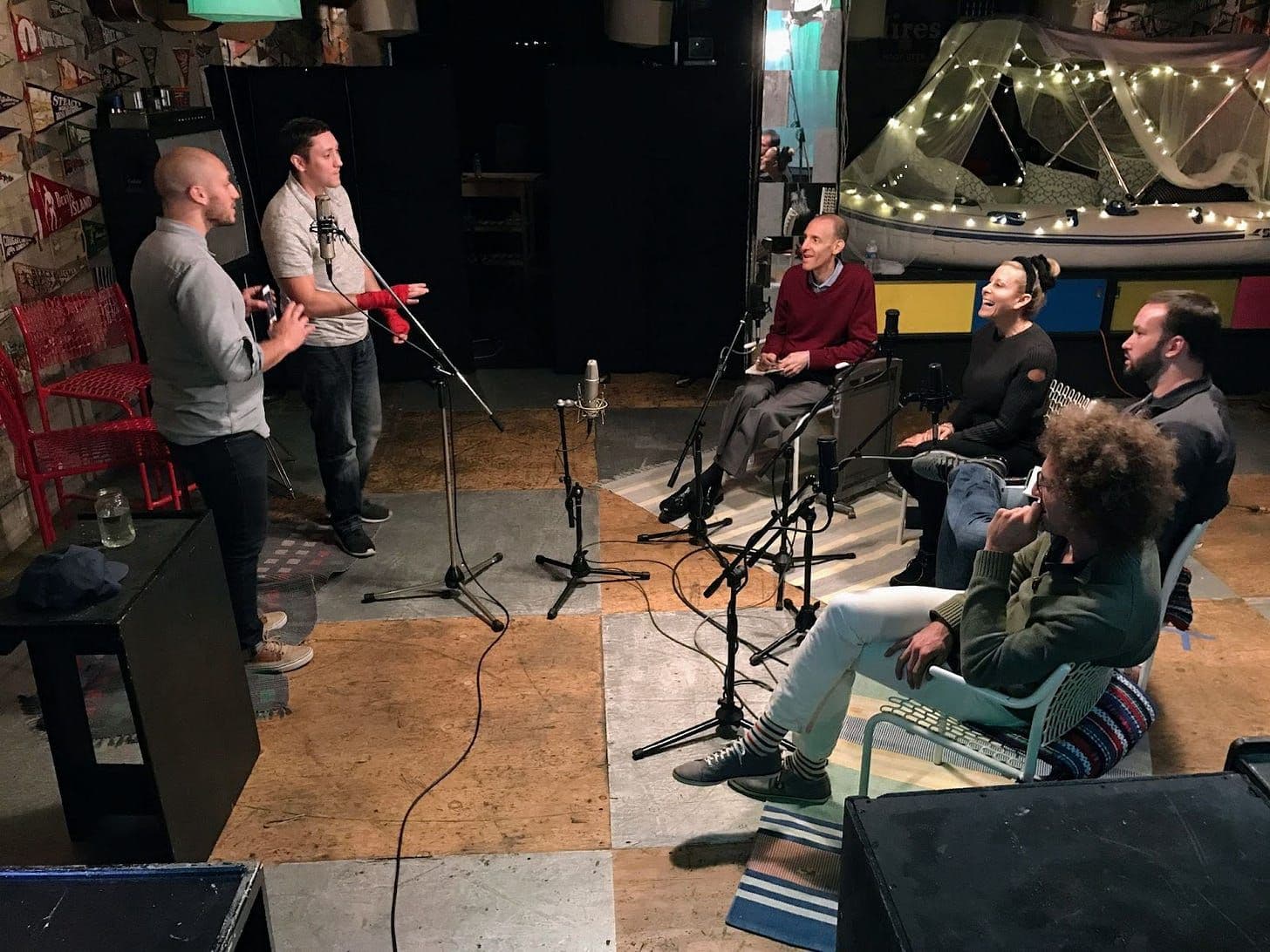 Founders pitching the investor panel at The Pitch's first San Francisco recording session